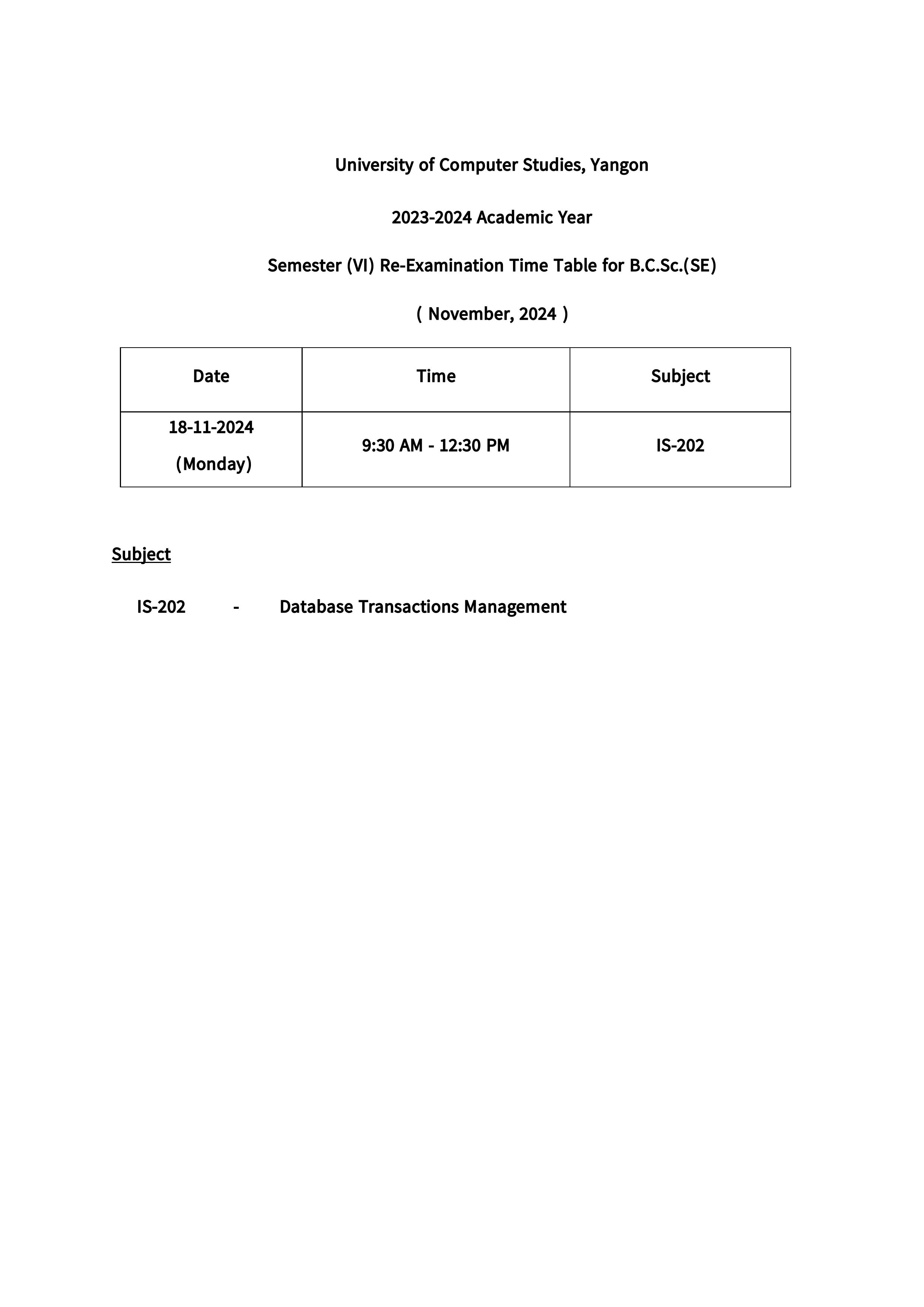 Re-exam Time-table